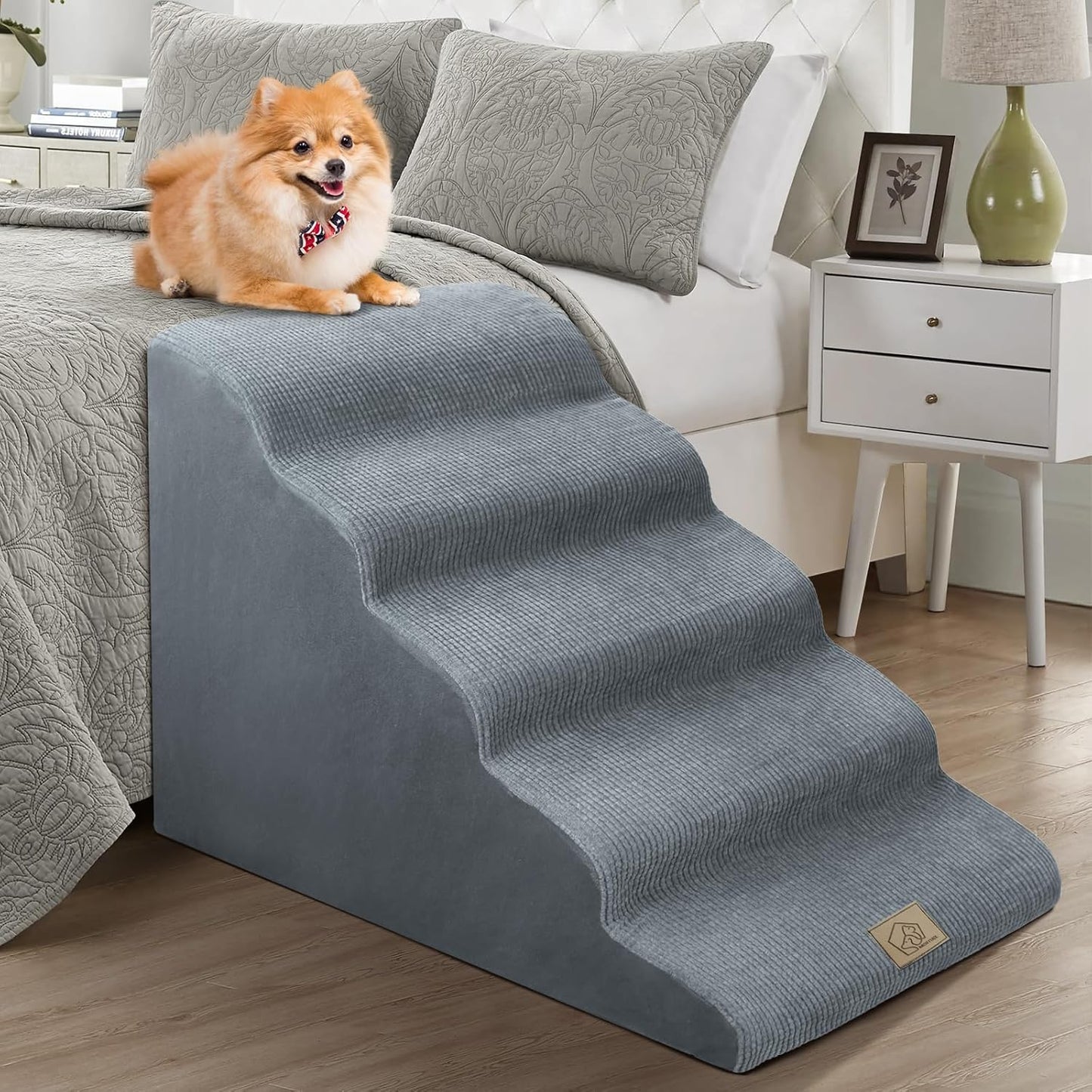 Mestuel 2-Tiers Extended Dog Stairs Steps for Couch Sofa, Dog Stairs for Small Dogs, Pet Stairs Ramp Ladder Friendly to Small Old Joint Injury Dogs Cats,Non-Slip & Washable,Blue