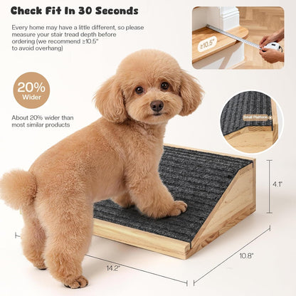 4-Pack Wooden Dog Ramp for Stairs, Anti-Slip Pet Steps for Small Dogs with Carpet Surface, Low-Angled Pet Ramps for Staircase, Steps and Stairs Assist for Injured & Aged Pets, Stairs Ramp for Dogs