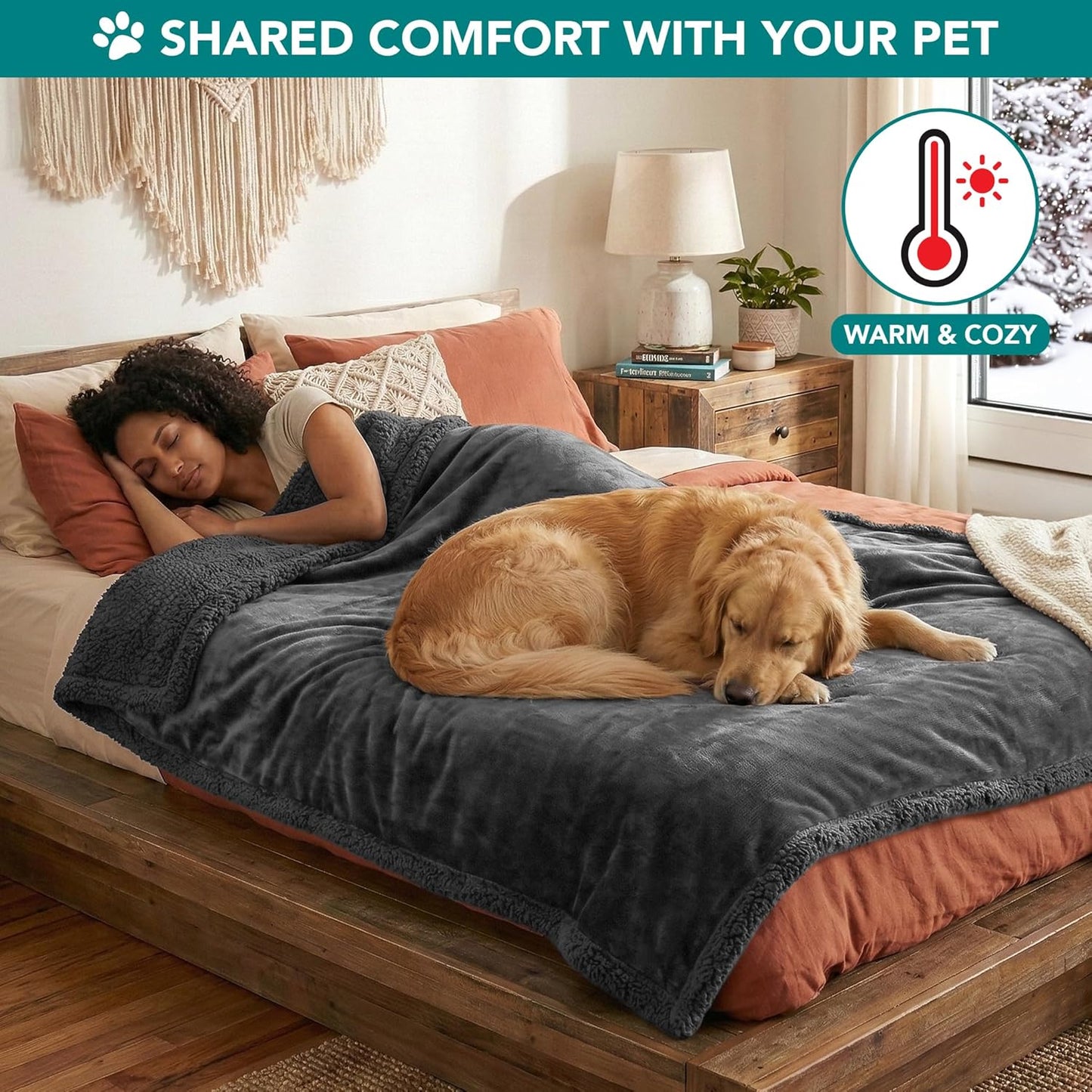 PetAmi Dog Blanket for Medium Large Dogs, Pet Bed Blanket Cat Puppy Kitten, Fleece Furniture Couch Cover Protector Sofa Car, Soft Sherpa Dog Throw Plush Reversible Washable, 40x60 Plaid Dark Gray