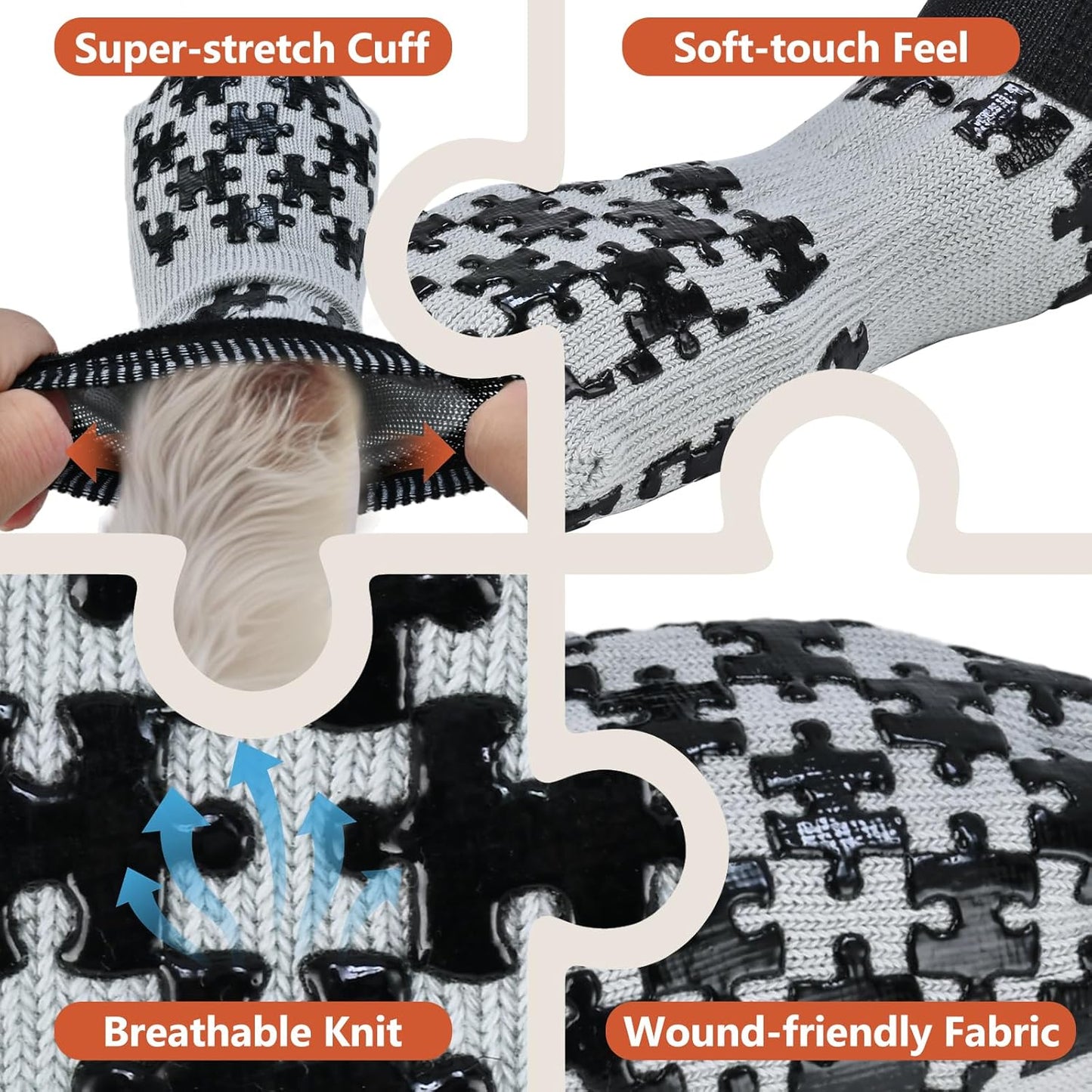 Dog Grippy Socks for Senior Dog - Double Side Dogs Booties to Prevent Licking, Boots & Paw Protectors for Hardwood Floors, No Twist Non Slip Socks for Small Medium Large Dogs, Black, L