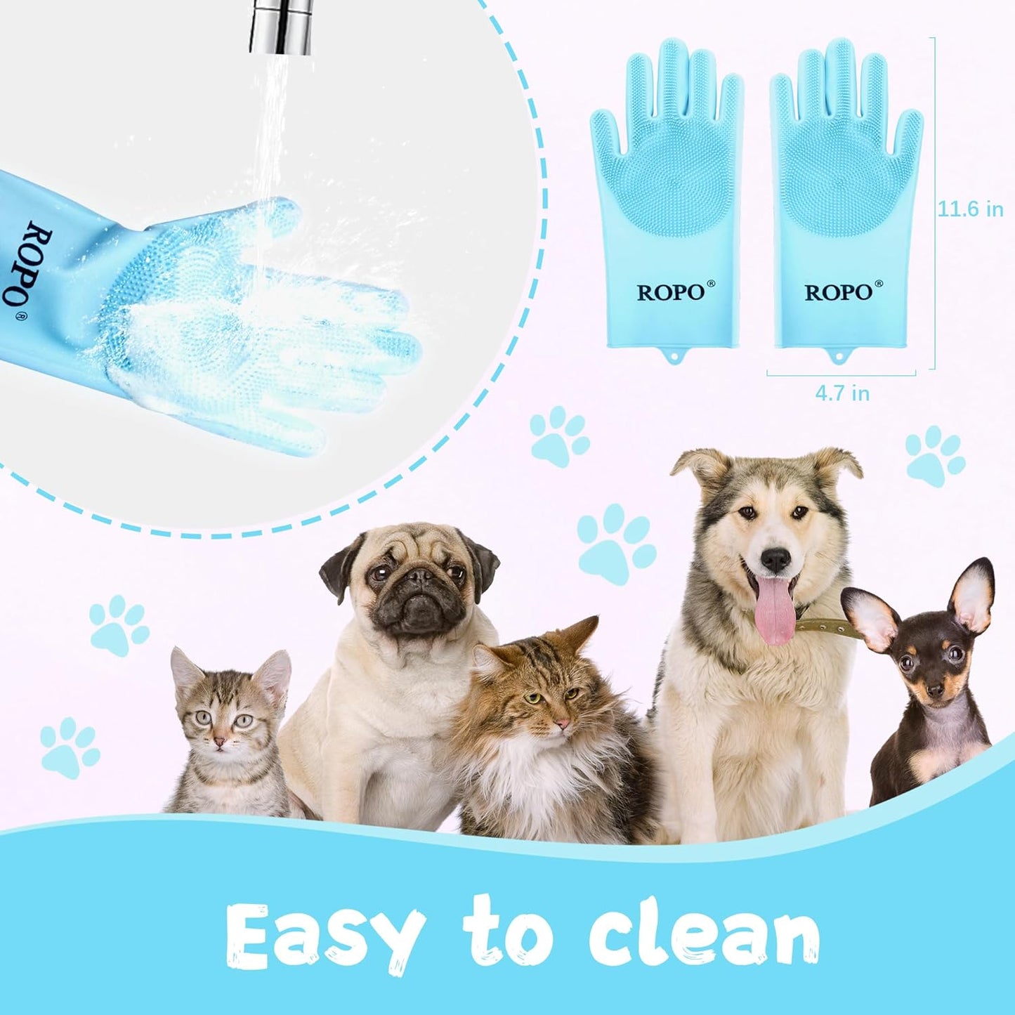 ROPO silicone gloves for pet grooming, multi-functional gloves for pet hair shedding, bathing, and massage (Purple)