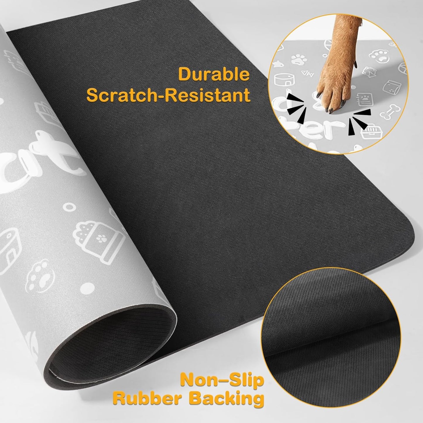 Pet Feeding Mat,Dog Cat Mat for Food and Water,Dog Bowl Waterproof Placemat with Rubber Backing,Absorbent Quick Dry Water Dispenser Mat for Pet（Dark Gray 12"×18"）