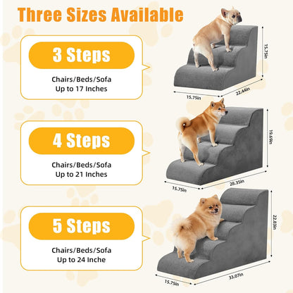 3-Step Dog Stairs for Small Dogs and Cats, 16in H Dog Steps for Couch, Sofa, Chair, Non-Slip Sturdy Pet Steps, Pet Ramp for High Bed Indoor