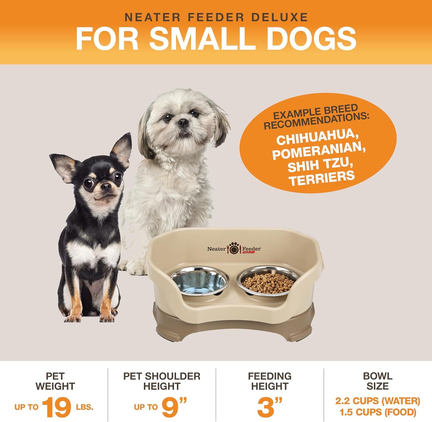 Neater Pet Brands Neater Feeder Deluxe Mess Proof Dog Bowls Elevated for Large Dogs Over 40 lbs, Made in USA, No Spill Raised Dog Food Bowl Stand Feeding Station, Food and Water Bowl Set, Black