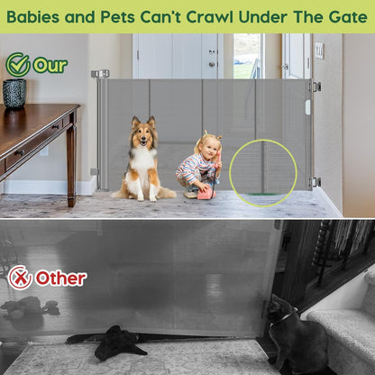Reinforced 80 Inch Retractable Baby Gate Extra Wide Baby Gate for Wide Openings, Indoor/Outdoor Retractable Dog Gate for Doorway, Mesh Dog Gate Indoor Prevent Babies/Pets from Crawling Under, Black