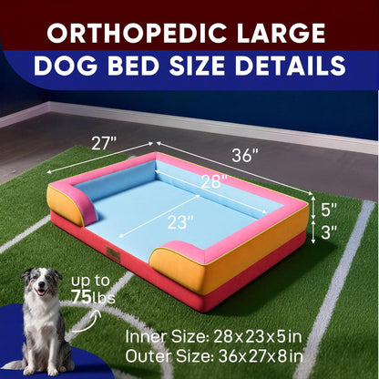 Comfort Expression Orthopedic Dog Bed for Extra Large Dogs 42x30 Inch, Waterproof Egg Crate Foam XL Pet Bed with Removable Bolsters, Dog Couch with Washable Cover & Non-Slip Bottom, Grey - Colors A