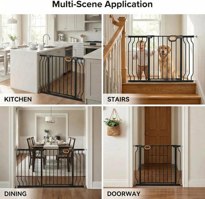Baby Gates Extra Wide for Large Opennings with Door Pressure Mounted 90.6-95.2 Inch Extra Wide Baby Gate Dog gate for Doorways Indoor Metal Gate No Drilling with Walk-Through Door,White