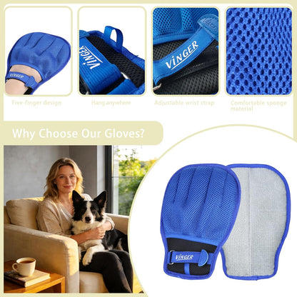 VINGER Pet Hair Removal Glove for Cats & Dogs, Electrostatic Pet Hair Gloves with Adjustable Wristband, Five-Finger Magic Brush Remover Tool for Laundry, Carpet, Couch, Car Seats & Clothing (Black)