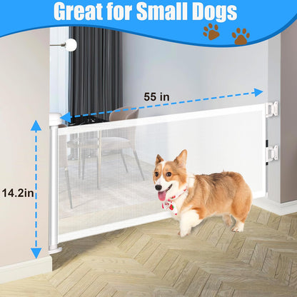 2 Pack Short Dog Gate Pet Gates Puppy Gate 14" H 59" Wide Step Over Pet Fence, Mesh Retractable Indoor Outdoor Expands Up to 59 Inches Small Dog Gates for Doorways Stairs