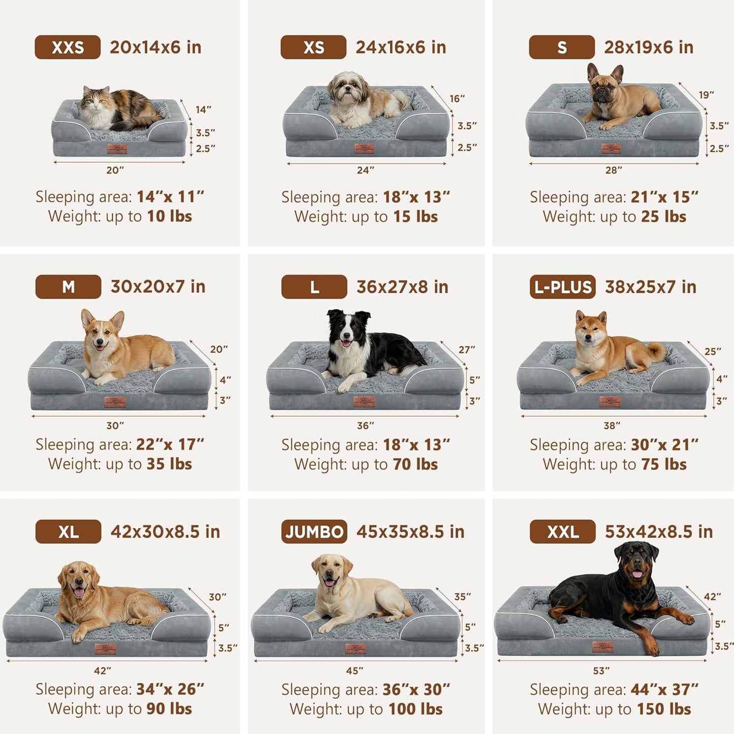 Comfort Expression Orthopedic Dog Bed for Extra Large Dogs 42x30 Inch, Waterproof Egg Crate Foam XL Pet Bed with Removable Bolsters, Dog Couch with Washable Cover & Non-Slip Bottom, Grey - Colors A