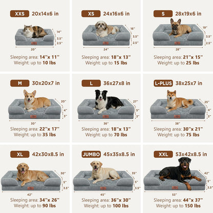 Comfort Expression Orthopedic Dog Bed for Extra Large Dogs 42x30 Inch, Waterproof Egg Crate Foam XL Pet Bed with Removable Bolsters, Dog Couch with Washable Cover & Non-Slip Bottom, Grey - Colors A