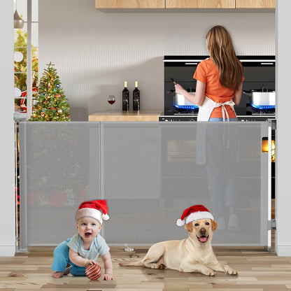 Uamector 138-Inch Extra Wide Retractable Baby Gate & Dog Gate, Reinforced Mesh Safety Gate Adjustable for Large Openings - Stairs, Doorways, Hallways - Indoor/Outdoor Use