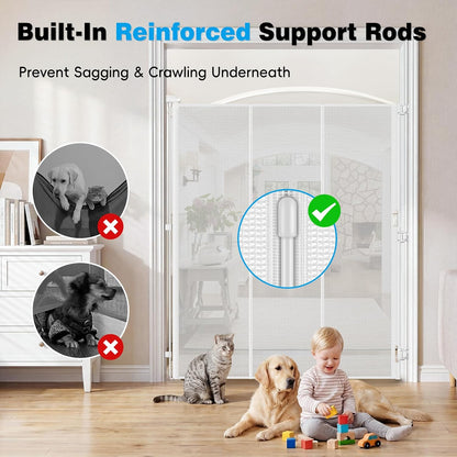 Reinforced 72" Extra Tall Pet Gate for Cat, Dog, Puppy & Baby, Jump-Resistant & Prevent Crawling Underneath Retractable Baby Gates, Fits 0-55" Width Safety Mesh Dog Gate, 6 Foot Extra Tall Cat Gate