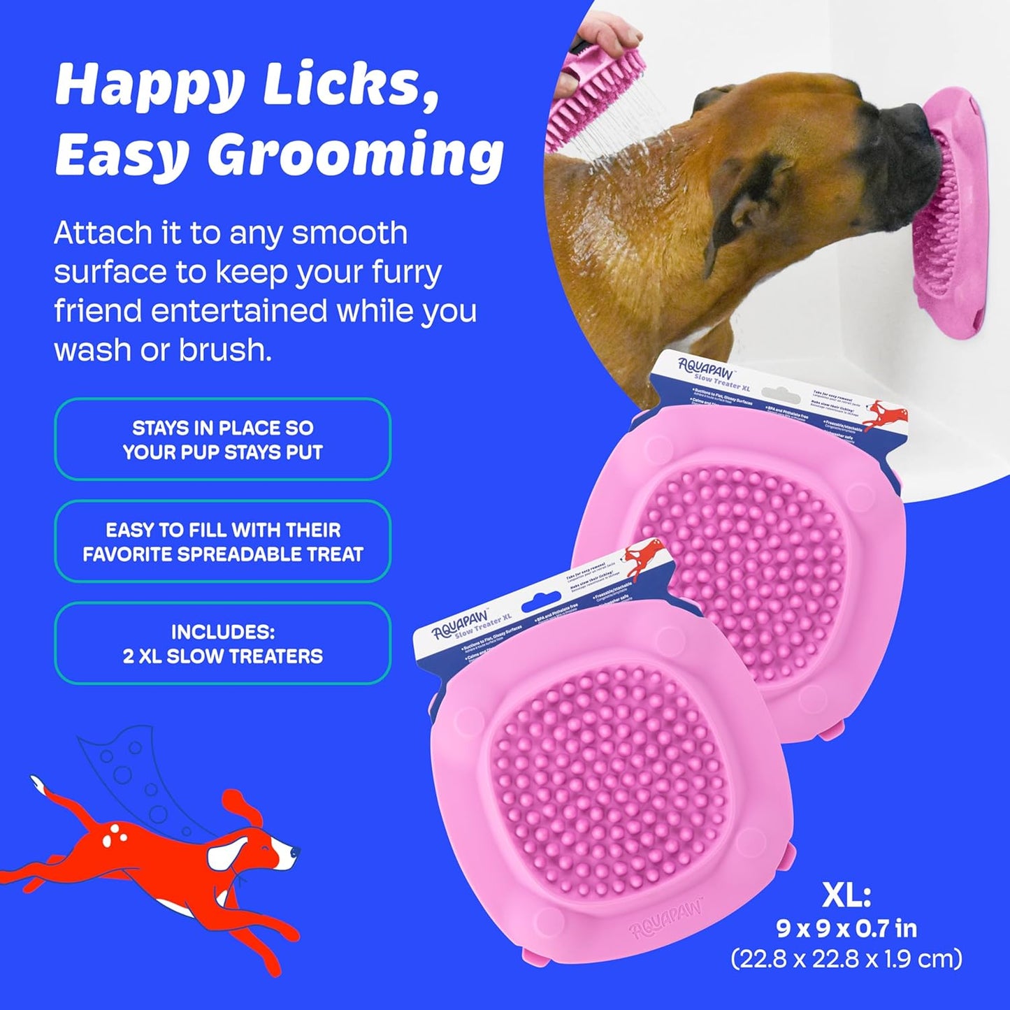 Aquapaw Lick Mat for Dogs 2-Pack, Suction Cup Dog Slow Feeder Pad & Licking Mat for Peanut Butter Treats – Calming Dog Bathing Aid, Stress Relief & Mental Stimulation for All Breeds - Pink