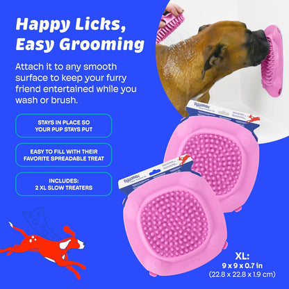 Aquapaw Lick Mat for Dogs 2-Pack, Suction Cup Dog Slow Feeder Pad & Licking Mat for Peanut Butter Treats – Calming Dog Bathing Aid, Stress Relief & Mental Stimulation for All Breeds - Pink