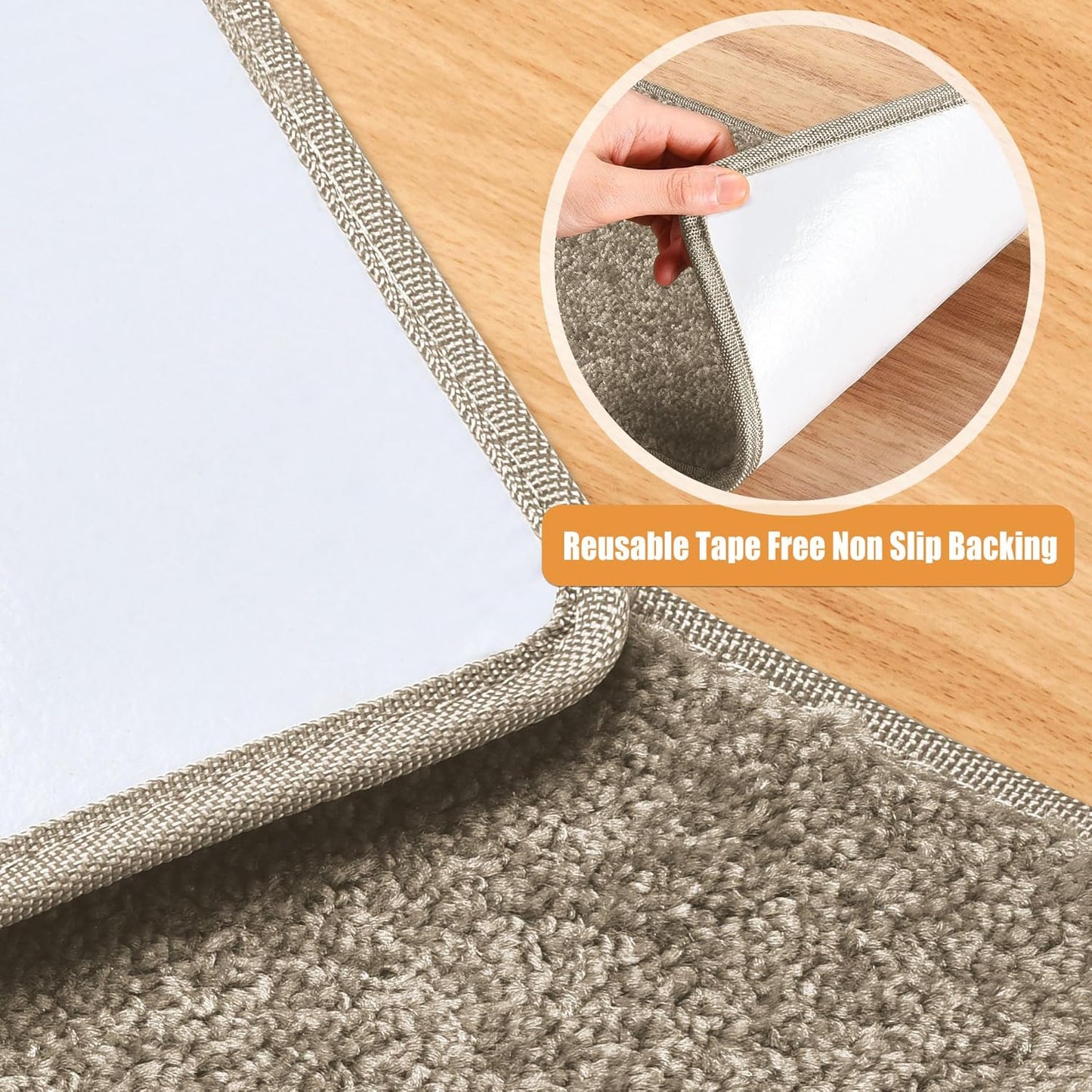 PURE ERA Bullnose Carpet Stair Treads Set Tape Free Non-Slip Indoor Stair Protectors Pet Friendly Rugs Covers Soft Skid Resistant Washable Reusable 9.5" x 30"(14 Pieces,Cream Gray)