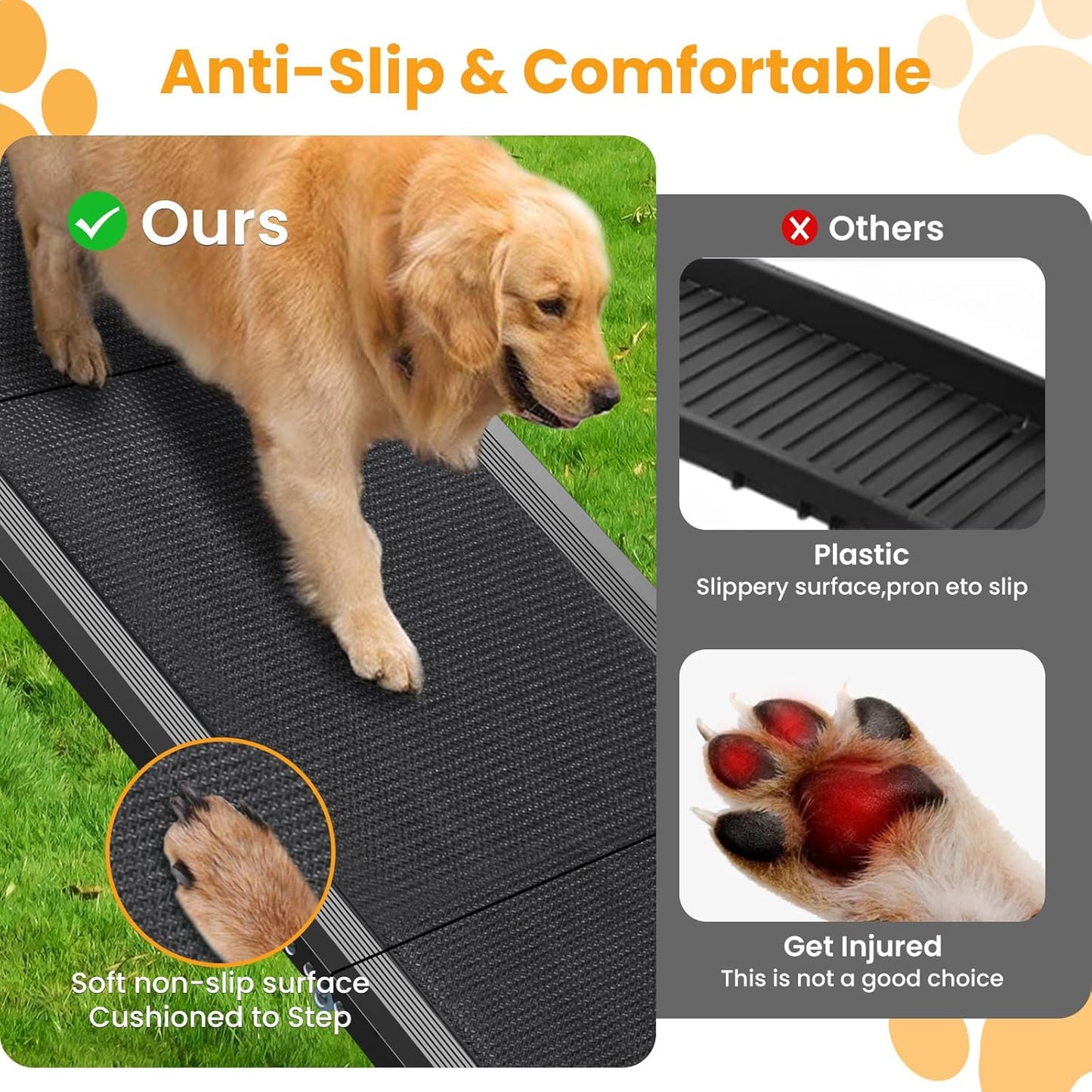Dog Ramp for Car, 71''x 17'' Pet Ramp for Large Dogs with Anti-Slip Surface, Extra Long Dog Ramps Up to 250LBS for Truck SUV Van Stairs, Folding Car Ramp for Dogs to Get on Bed Couch