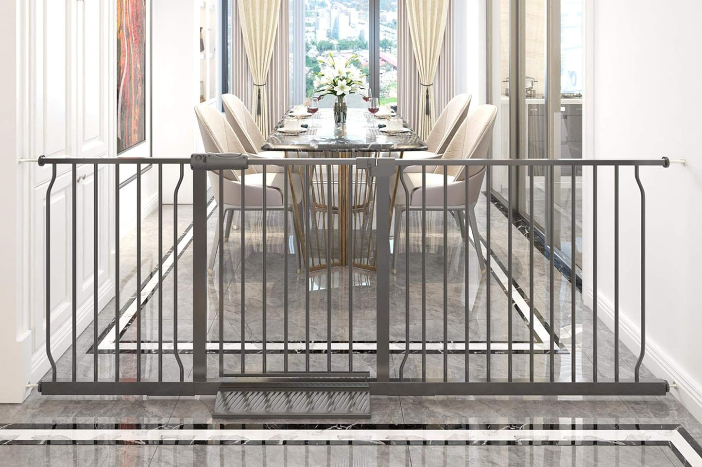 Extra Wide Baby Gate Tension Indoor Safety Gates Black Metal Large Pressure Mounted Pet Gate Walk Through Long Safety Dog Gate for The House Doorways Stairs (62.2"-66.93"/158-170CM, Black)