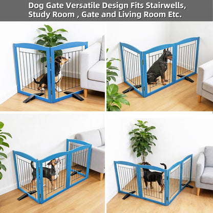 ZJSF Freestanding Dog Fence Indoor, Foldable Dog Gate for Doorways, Stairs or Hallways, Sturdy Wood Extra Wide Pet Gate with Support Feet for The House, White, 24 "Height-3 Panels