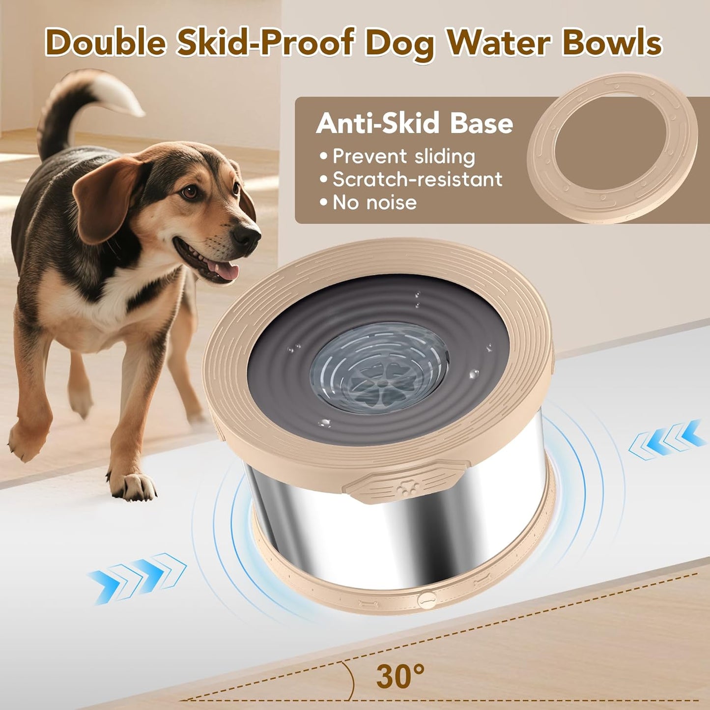 UPSKY Dog Water Bowl No Spill 10L Stainless Steel, 2.6 Gallon Large Capacity Spill-Proof Dog Bowls, Non-Slip Slow Drinking Anti-Splash Bowl for Large Messy Drinkers, No Mess Indoor/Outdoor Use, Gray