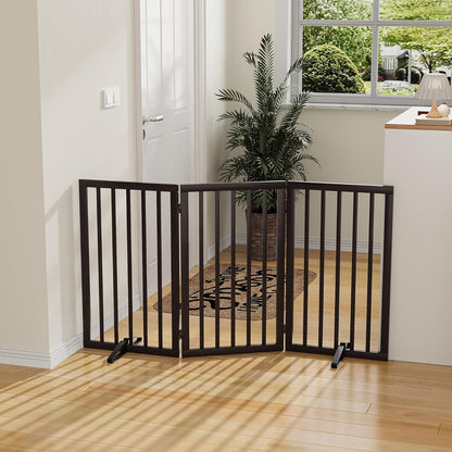 Dog Gate 32" Tall Foldable Dog Gate for Doorways Freestanding Pet Gate for Dogs Indoor (Walnut, 3 Panel)