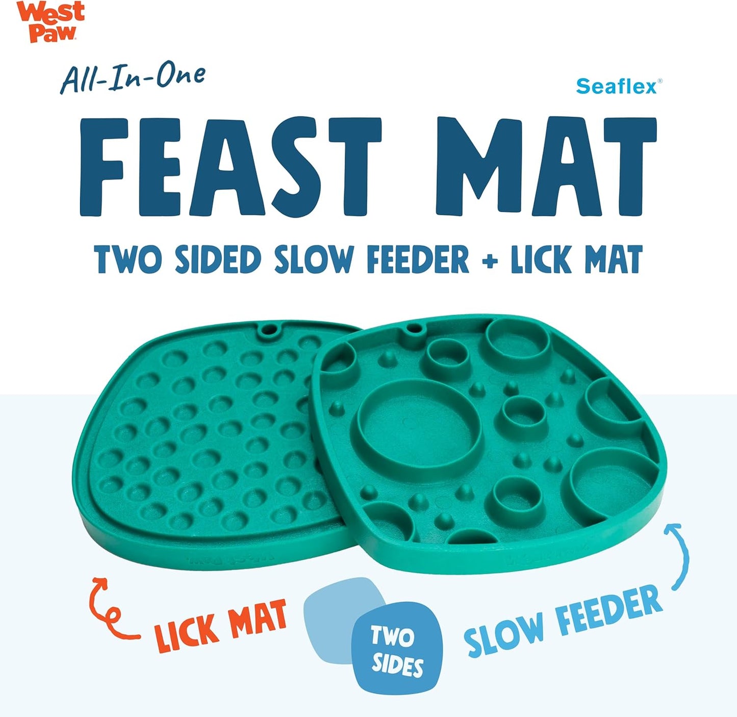 West Paw Seaflex Bubbles Feast Mat – All-in-One, Slow Feeder, Lick Mat – Encourages Foraging & Food Exploration - Engages Picky Eaters & Slow Feeding - Versatile – Easy to Clean, Non-Toxic - Tropic
