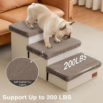 Love's cabin Dog Stairs with Storage 13" H, Foldable Pet Stairs for Small Medium or Large Dogs, Cat Puppy Steps Ramp with Zip up to 150 lbs, Solid Grey, 2 Steps