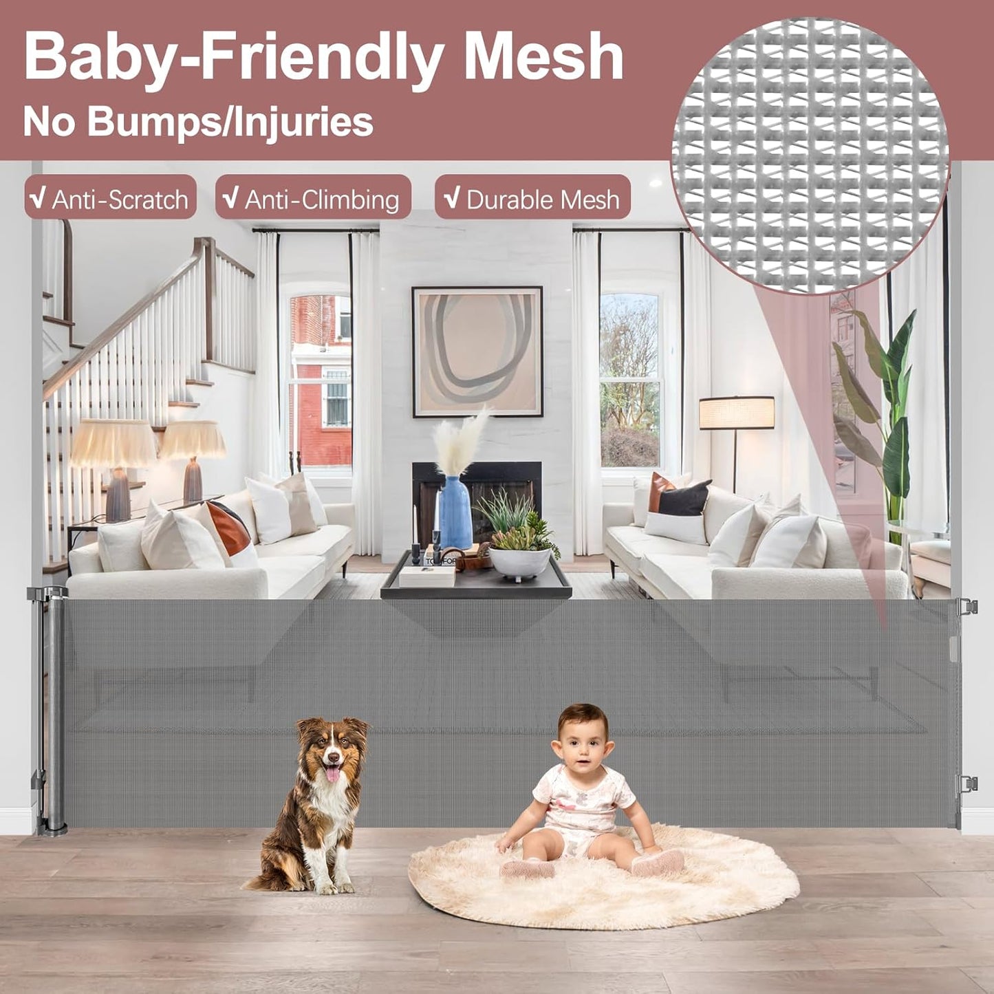 Extra Wide Baby Gate for Large Openings Retractable Baby Gates Indoor Outdoor Extra Long Dog Gate for Doorway Stair Gates for Kids or Pets Extra Large Dog Gate for Stairs