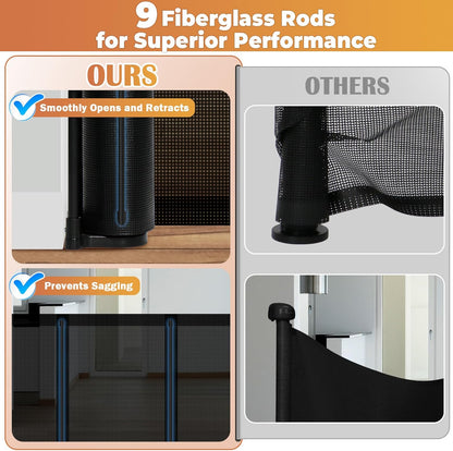 275" Retractable Baby Gates Dog Gate Extra Wide, 52" Tall Child Pet Safety Gate with Reinforced Strips for Stairs, Long Mesh Garage Gates Fence for Outdoor Indoor Large Openings Driveway Decks Patio