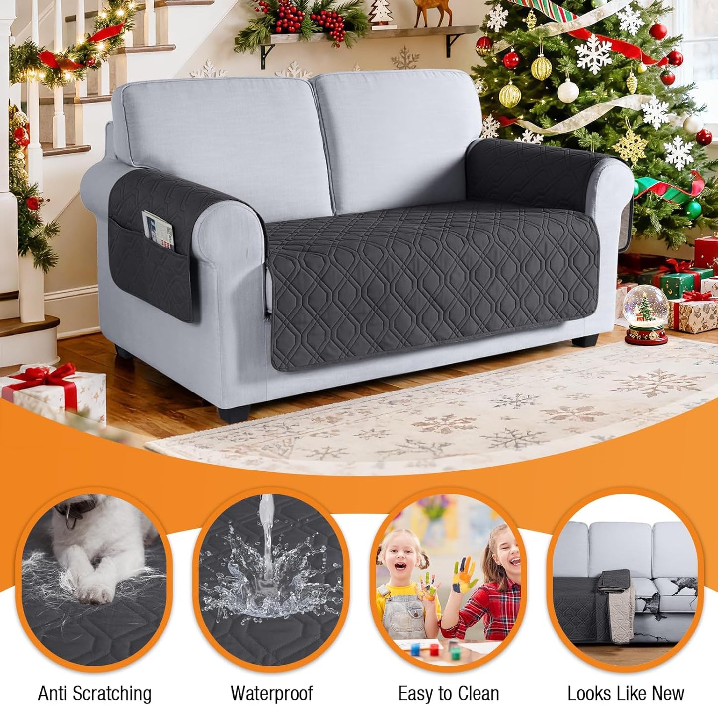 VANSOFY Couch Cover, Waterproof Sofa Covers Washable Slipcover Furniture Protector Couch Seat Covers Non-Slip Couch Cover for Dogs, Pets(Sofa, Dark Gray)