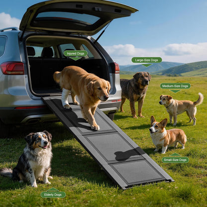 Foldable Dog Car Ramp Stairs, Lightweight Portable Pet Steps for Small, Medium & Large Dogs, Non-Slip SUV Dog Ladder for High Beds, Trucks & Cars, Supports Up to 150lbs