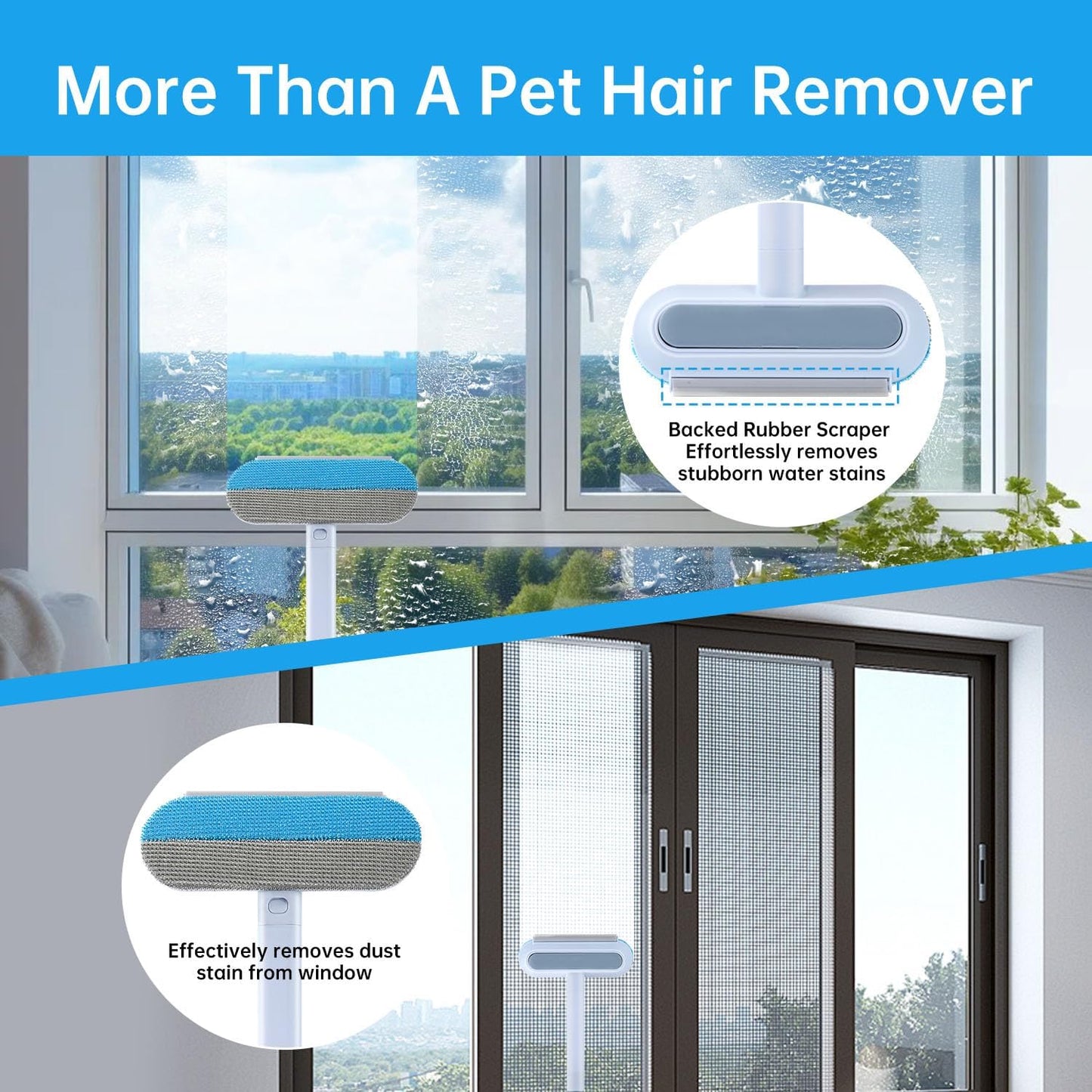 Multifunctional Pet Hair Remover Tool for Furniture, Reusable Washable Dog and Cat Hair Lint Removal Brush, 4 in 1 17.3Inch Extendable, Adjustable Lint Brush