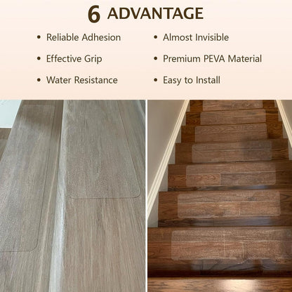 Clear Stair Treads Non Slip 30"x6", 18-Pack Anti Slip Strips for Wooden Steps Indoor, Transparent Adhesive Pre-Cut Step Grips, Safety for Elderly, Children and Dogs