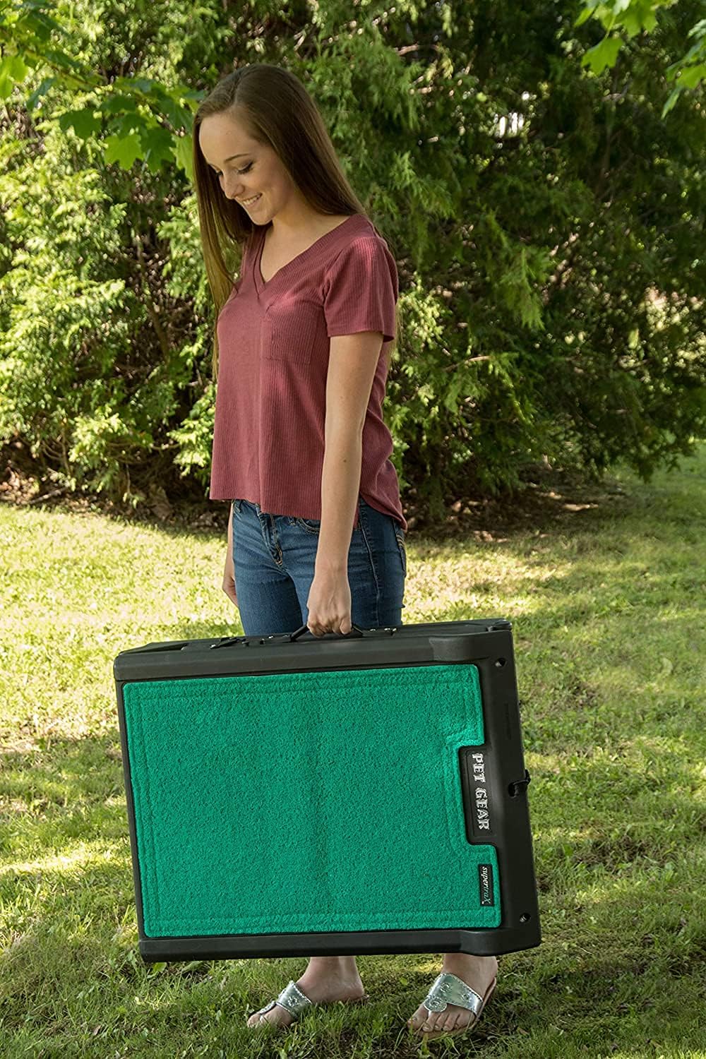 Pet Gear Tri-Fold Portable Pet Ramp for Dogs and Cats, 71" Long, Extra Wide, Holds up to 200lbs, Patented Design, Compact/Easy Fold with Safety Tether, Titanium