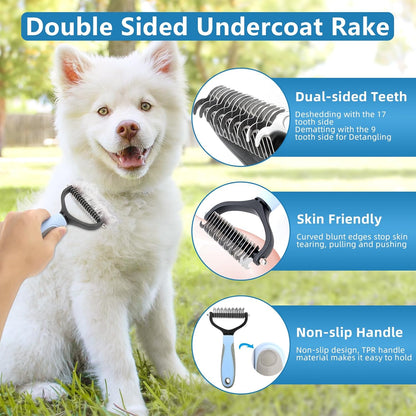 Dog Brush Dog Grooming Kit 6PCS Dog Brush for Shedding-Dog Brushes for Grooming, Dematting Comb for Dogs, Cat Nail Clipper with Nail File, Flea Comb, Bath Brush(Blue)