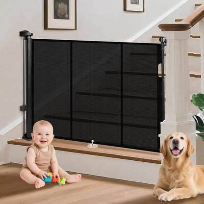 19.7ft Retractable Baby Gates Dog Gate - 236" Extra Wide Expandable Child Safety Gate,37" Tall Toddler Pet Mesh Gate with Reinforced Strips for Doorways,Stairs,Hallways,Outdoor & Indoor Large Openings