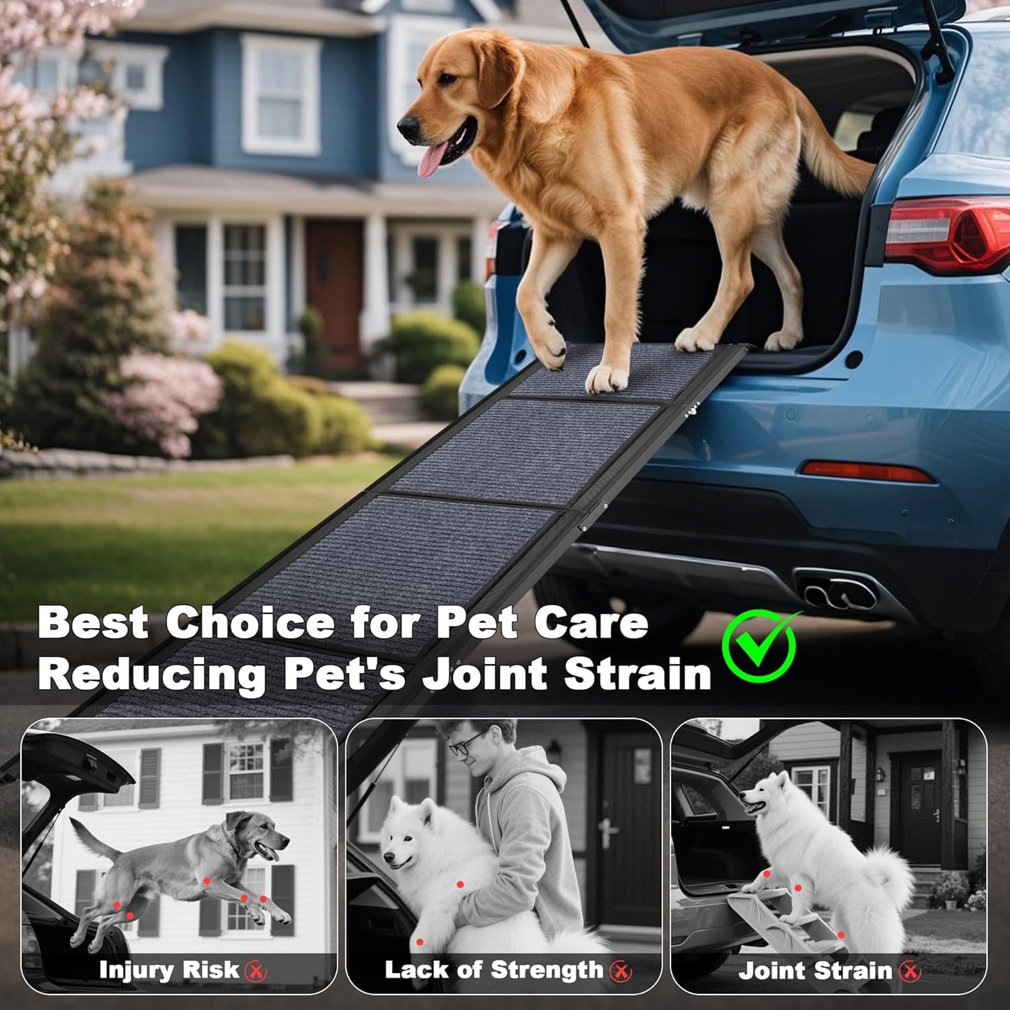 AQUILLA Dog Ramp for Car, 67" L x 17.3" W Foldable Portable Dog Ramp with Non-Slip Rug Surface, Outdoor Pet Ramp for Small & Large & Old Dogs, Get on SUV Car & Truck, Up to 250LBS