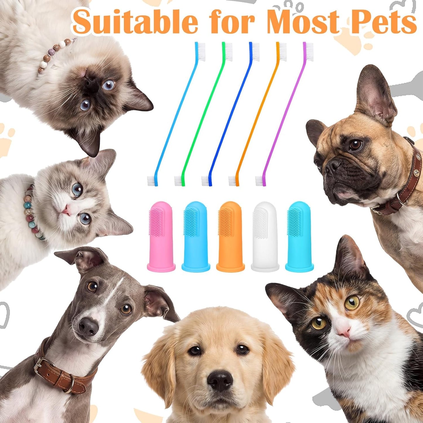 200 Pcs Dog Toothbrushes Bulk Dog Dental Kits 100 Dual Headed Dental Brushes 100 Finger Brushes 360 Degree Dogs Tooth Brushing Kits Easy Teeth Pet Cleaning Soft Care for Puppy Cats Supplies