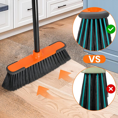 Broom for Hardwood Floors Indoor Sweeping Brooms with Soft Bristles and 55” Long Handle for Tile Laminate Deck Hard Floor Cleaning-Yellow
