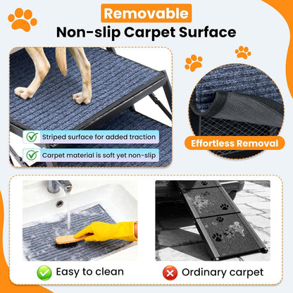 Dog Stairs for Car, 42''x 17'' Extra Wide Dog Stairs for Large Dogs to 250 LBS, Portable Dog Steps with Removable Non-Slip Surface, 4 Steps Foldable Dog Ramp for Car, SUV, High Bed/Couch