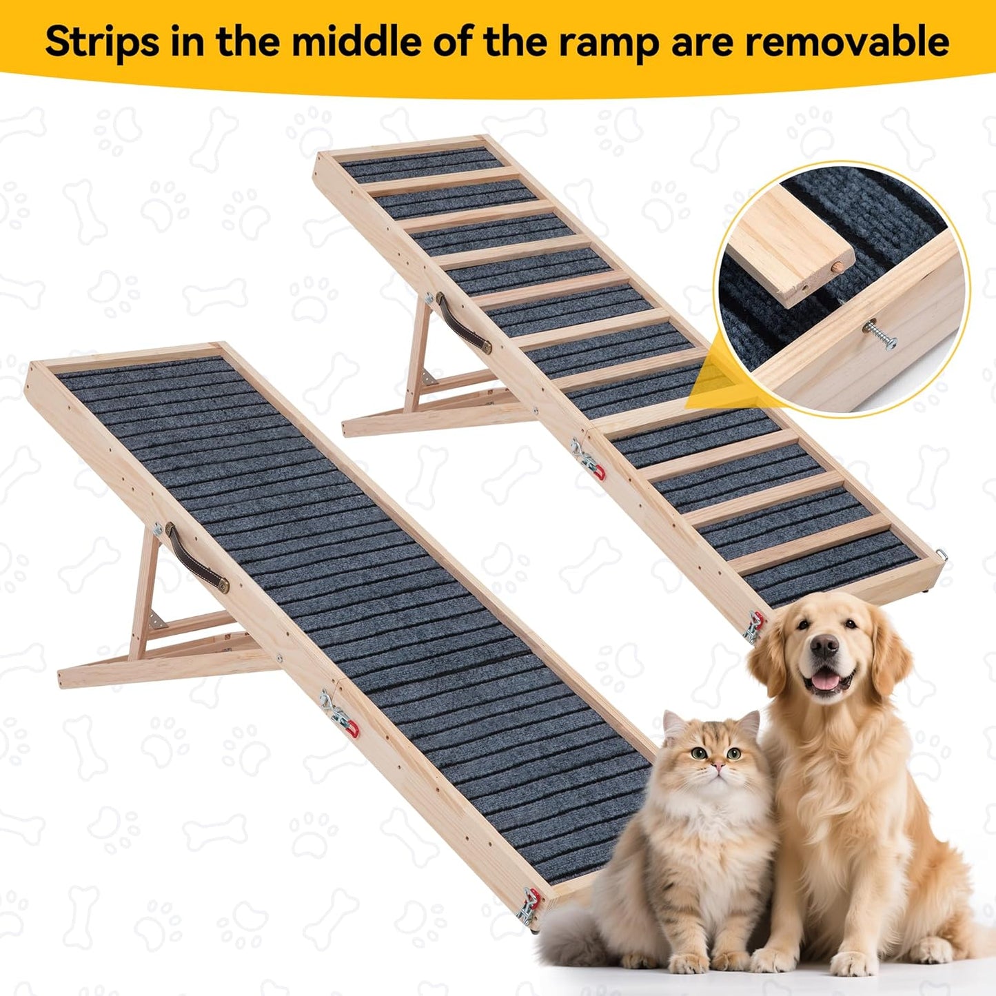 Dog Ramp for Bed,39" Long Adjustable Wooden Pet Ramp for Small Medium Dogs,Non-Slip Surface and High Traction,Metal-Reinforced Folding Ramp for Dogs to get on Bed Couch Car,up to 132lbs