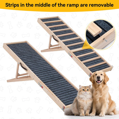 Dog Ramp for Bed,39" Long Adjustable Wooden Pet Ramp for Small Medium Dogs,Non-Slip Surface and High Traction,Metal-Reinforced Folding Ramp for Dogs to get on Bed Couch Car,up to 132lbs