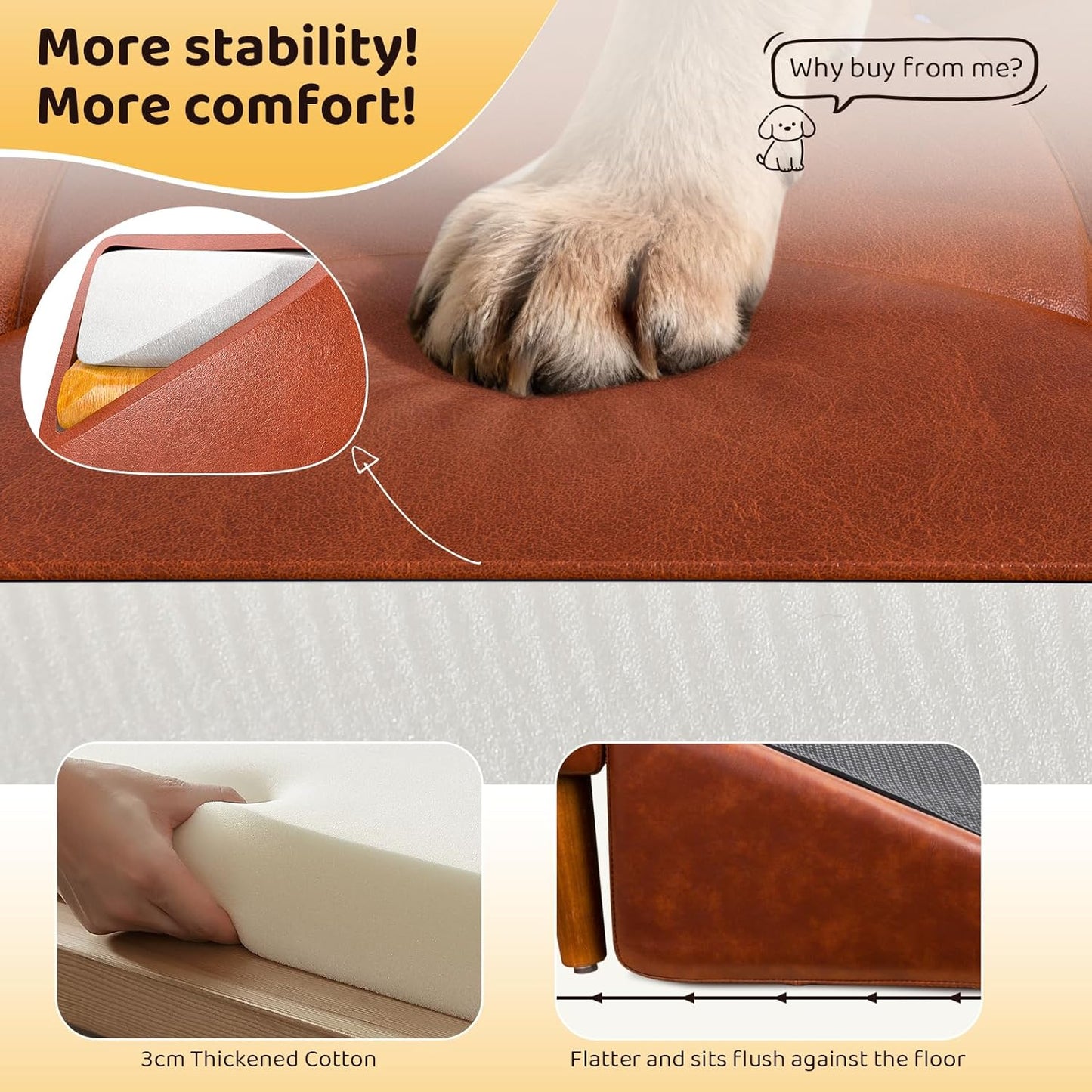 Dog Stairs for Small Dogs and Cats 16" H - with Encrypted Dot-Grip Non-Slip Surface, 2-in-1 Pet Ramp & Steps for Bed/Couch, Foldable Split Ottoman with Solid Wood Frame, Sturdy & Portable for Puppies