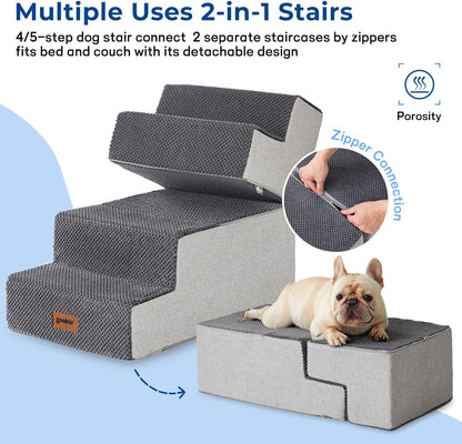 ZOMISIA Dog Steps for Couch - Pet Stairs for Small Dogs and Cats, Dog Steps with Non-Slip Bottom Grey 3 Steps, Grey