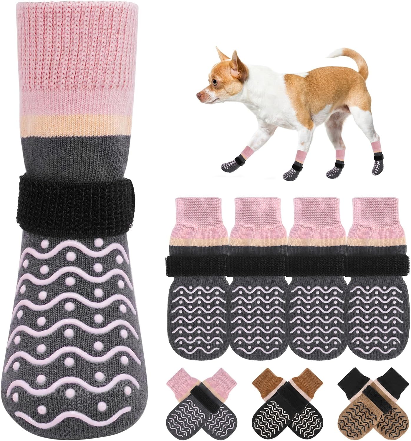 BEAUTYZOO Dog Socks to Prevent Licking Paws -Dog Shoes for Hot Pavement & Hardwood Floors Anti Slip, Traction Control Boots & Paw Protectors with Double Side Grips for Small Medium Large Senior Dogs