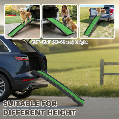 PawHut Folding Dog Ramp for Car, Truck, SUV, 61 Inches Portable Pet Ramp with Grass Surface, Non Slip with Raised Side Rails