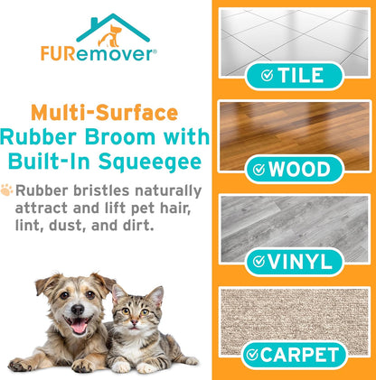 FURemover Pet Hair Removal Rubber Broom, 58" Telescopic Handle