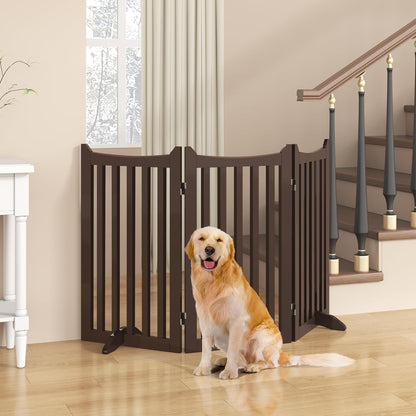 Topeakmart Dog Fence Indoor 36" Tall 3-Panels Wooden Foldable Dog Gate for Pets with 2 Support Feet Freestanding Pet Barrier for Doorways, Porch, Stairs, Kitchen Espresso 60" L × 36" H