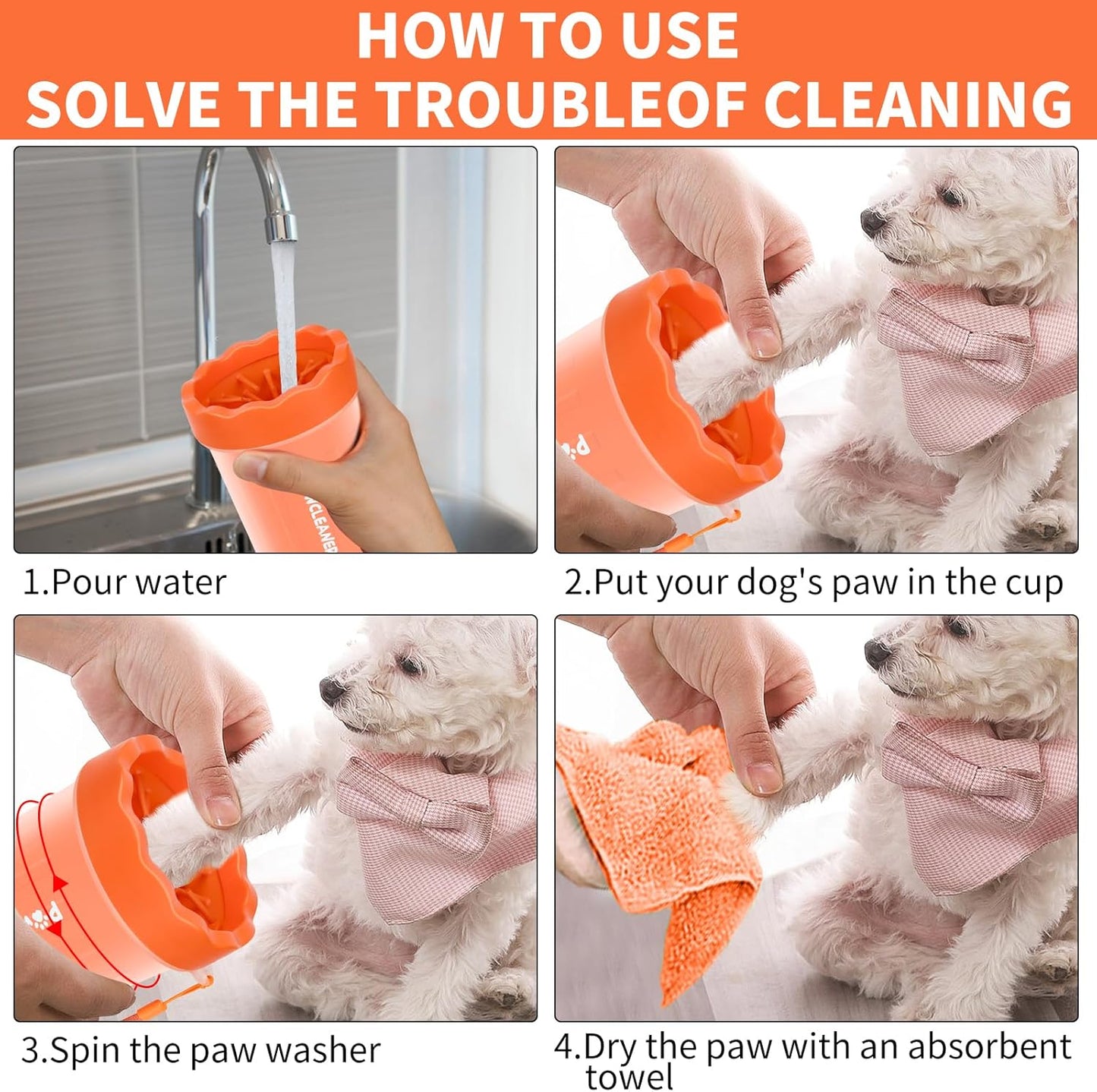 Professional 7 in 1 Dog Paw Cleaner for Dogs & Cats - Includes 1 Portable Paw Washer, 1 Bath Brush, 2 Dog Toothbrushes and 3 Absorbent Towels Note: Fits Paws up to 2 Inches Wide (Small, Blue)