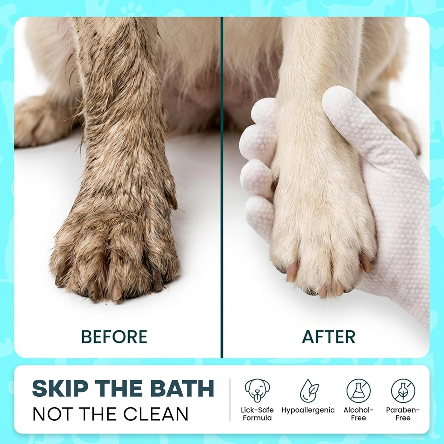 Uproot QuickClean Gloves Pro: Extra-Thick Pet Glove Wipes for Dogs & Cats - Easy Wipe Paws, Eyes, Ears, Butt, & Body - Lick-Safe for Cats & Dogs - Cleaning, Deodorizing & Grooming (20 Pack)